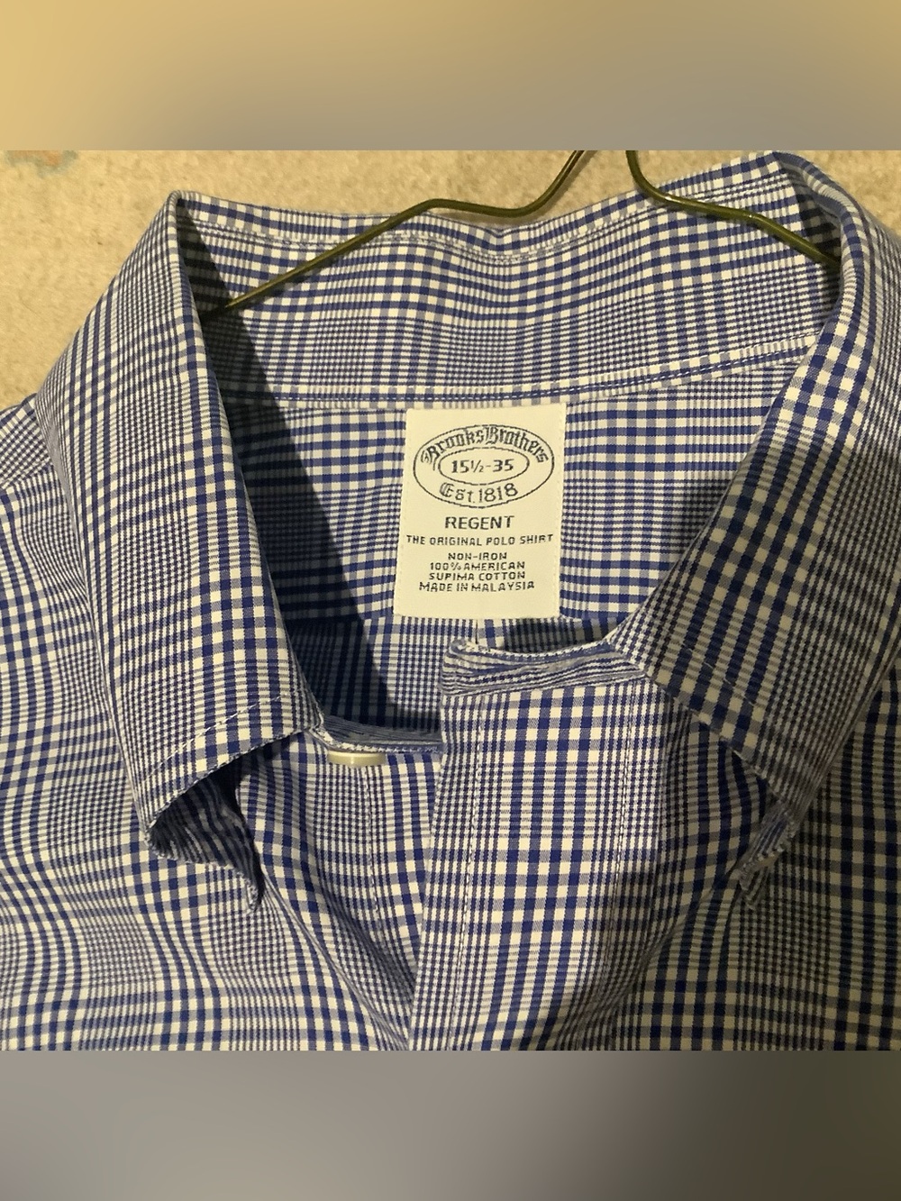 Brooks Brothers Regent Blue/White Windowpane Check Button-Down Shirt Sz 15.5 - Picture 2 of 6
